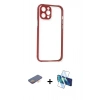 MARSİLYAN™- iPhone 12 Pro Kılıf Nova Asil Özel Seri - Siyah 3D Antistatik Cam Ekran Koruyucu + Renkli Kamera Lens Koruma Cam - TU