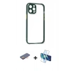 MARSİLYAN™- iPhone 12 Pro Kılıf Nova Asil Özel Seri - Siyah 3D Antistatik Cam Ekran Koruyucu + Renkli Kamera Lens Koruma Cam - TU
