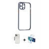 MARSİLYAN™- iPhone 12 Pro Kılıf Nova Asil Özel Seri - Siyah 3D Antistatik Cam Ekran Koruyucu + Shine Kamera Lens - GS
