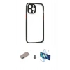 MARSİLYAN™- iPhone 12 Pro Kılıf Nova Asil Özel Seri - Siyah 3D Antistatik Cam Ekran Koruyucu + Shine Kamera Lens Koruma Cam - SABE