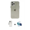 MARSİLYAN™- iPhone 12 Pro Kılıf Nova Asil Özel Seri - Siyah 3D Antistatik Cam Ekran Koruyucu + Shine Kamera Lens - GS
