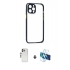 MARSİLYAN™- iPhone 12 Pro Kılıf Nova Asil Özel Seri - Siyah 3D Antistatik Cam Ekran Koruyucu + Shine Kamera Lens - GS