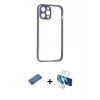 MARSİLYAN™- iPhone 12 Pro Kılıf Nova Asil Özel Seri - Siyah 3D Antistatik Cam Ekran Koruyucu + Shine Kamera Lens Koruma Cam - GD