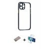 MARSİLYAN™- iPhone 12 Pro Kılıf Nova Asil Özel Seri - Siyah 3D Antistatik Cam Ekran Koruyucu + Shine Kamera Lens Koruma Cam - SABE