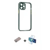 MARSİLYAN™- iPhone 12 Pro Kılıf Nova Asil Özel Seri - Siyah 3D Antistatik Cam Ekran Koruyucu + Shine Kamera Lens Koruma Cam - SABE