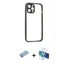 MARSİLYAN™- iPhone 12 Pro Kılıf Nova Asil Özel Seri - Siyah 3D Antistatik Cam Ekran Koruyucu + Shine Kamera Lens Koruma Cam - MI