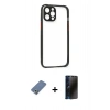 MARSİLYAN™- iPhone 12 Pro Kılıf Nova Asil Özel Seri - Siyah 3D Antistatik Hayalet Cam Ekran Koruyucu + Metal Kamera Lens Koruma Cam - AKYL