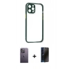 MARSİLYAN™- iPhone 12 Pro Kılıf Nova Asil Özel Seri - Siyah 3D Antistatik Hayalet Cam Ekran Koruyucu + Beyaz Neon Fosforlu Kamera Lens