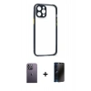 MARSİLYAN™- iPhone 12 Pro Kılıf Nova Asil Özel Seri - Siyah 3D Antistatik Hayalet Cam Ekran Koruyucu + Beyaz Neon Fosforlu Kamera Lens