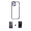 MARSİLYAN™- iPhone 12 Pro Kılıf Nova Asil Özel Seri - Siyah 3D Antistatik Hayalet Cam Ekran Koruyucu + Beyaz Neon Fosforlu Kamera Lens