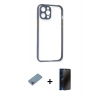 MARSİLYAN™- iPhone 12 Pro Kılıf Nova Asil Özel Seri - Siyah 3D Antistatik Hayalet Cam Ekran Koruyucu + Shine Kamera Lens Koruma Cam - GI