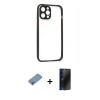 MARSİLYAN™- iPhone 12 Pro Kılıf Nova Asil Özel Seri - Siyah 3D Antistatik Hayalet Cam Ekran Koruyucu + Shine Kamera Lens Koruma Cam - GI