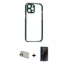 MARSİLYAN™- iPhone 12 Pro Kılıf Nova Asil Özel Seri - Siyah 3D Antistatik Hayalet Cam Ekran Koruyucu + Rainbow Kamera Lens Koruma Cam - GD