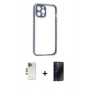 MARSİLYAN™- iPhone 12 Pro Kılıf Nova Asil Özel Seri - Siyah 3D Antistatik Hayalet Cam Ekran Koruyucu + Shine Kamera Lens - GD