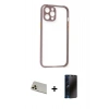 MARSİLYAN™- iPhone 12 Pro Kılıf Nova Asil Özel Seri - Siyah 3D Antistatik Hayalet Cam Ekran Koruyucu + Rainbow Kamera Lens Koruma Cam - GD