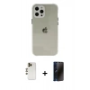 MARSİLYAN™- iPhone 12 Pro Kılıf Nova Asil Özel Seri - Siyah 3D Antistatik Hayalet Cam Ekran Koruyucu + Shine Kamera Lens - GD