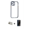 MARSİLYAN™- iPhone 12 Pro Kılıf Nova Asil Özel Seri - Siyah 3D Antistatik Hayalet Cam Ekran Koruyucu + Rainbow Kamera Lens Koruma Cam - GD