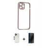 MARSİLYAN™- iPhone 12 Pro Kılıf Nova Asil Özel Seri - Siyah 3D Antistatik Hayalet Cam Ekran Koruyucu + Shine Kamera Lens - GD