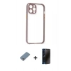 MARSİLYAN™- iPhone 12 Pro Kılıf Nova Asil Özel Seri - Siyah 3D Antistatik Hayalet Cam Ekran Koruyucu + Metal Kamera Lens Koruma Cam - GS