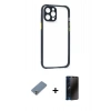 MARSİLYAN™- iPhone 12 Pro Kılıf Nova Asil Özel Seri - Siyah 3D Antistatik Hayalet Cam Ekran Koruyucu + Metal Kamera Lens Koruma Cam - GS
