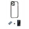 MARSİLYAN™- iPhone 12 Pro Kılıf Nova Asil Özel Seri - Siyah 3D Antistatik Hayalet Cam Ekran Koruyucu + Metal Kamera Lens Koruma Cam - GS