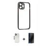 MARSİLYAN™- iPhone 12 Pro Kılıf Nova Asil Özel Seri - Siyah 3D Antistatik Hayalet Cam Ekran Koruyucu + Gümüş Shine Kamera Lens