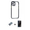 MARSİLYAN™- iPhone 12 Pro Kılıf Nova Asil Özel Seri - Siyah 3D Antistatik Hayalet Cam Ekran Koruyucu + Metal Kamera Lens Koruma Cam - KI