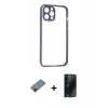 MARSİLYAN™- iPhone 12 Pro Kılıf Nova Asil Özel Seri - Siyah 3D Antistatik Hayalet Cam Ekran Koruyucu + Metal Kamera Lens Koruma Cam - KI