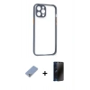MARSİLYAN™- iPhone 12 Pro Kılıf Nova Asil Özel Seri - Siyah 3D Antistatik Hayalet Cam Ekran Koruyucu + Metal Kamera Lens Koruma Cam - KUYL