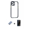MARSİLYAN™- iPhone 12 Pro Kılıf Nova Asil Özel Seri - Siyah 3D Antistatik Hayalet Cam Ekran Koruyucu + Metal Kamera Lens Koruma Cam - KUYL