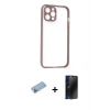 MARSİLYAN™- iPhone 12 Pro Kılıf Nova Asil Özel Seri - Siyah 3D Antistatik Hayalet Cam Ekran Koruyucu + Mavi Shine Kamera Lens Koruma Cam