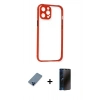 MARSİLYAN™- iPhone 12 Pro Kılıf Nova Asil Özel Seri - Siyah 3D Antistatik Hayalet Cam Ekran Koruyucu + Metal Kamera Lens Koruma Cam - MI
