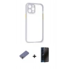MARSİLYAN™- iPhone 12 Pro Kılıf Nova Asil Özel Seri - Siyah 3D Antistatik Hayalet Cam Ekran Koruyucu + Metal Kamera Lens Koruma Cam - GD