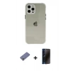 MARSİLYAN™- iPhone 12 Pro Kılıf Nova Asil Özel Seri - Siyah 3D Antistatik Hayalet Cam Ekran Koruyucu + Metal Kamera Lens Koruma Cam - GD