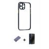 MARSİLYAN™- iPhone 12 Pro Kılıf Nova Asil Özel Seri - Siyah 3D Antistatik Hayalet Cam Ekran Koruyucu + Metal Kamera Lens Koruma Cam - GD