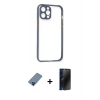 MARSİLYAN™- iPhone 12 Pro Kılıf Nova Asil Özel Seri - Siyah 3D Antistatik Hayalet Cam Ekran Koruyucu + Metal Kamera Lens Koruma Cam - MI