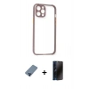 MARSİLYAN™- iPhone 12 Pro Kılıf Nova Asil Özel Seri - Siyah 3D Antistatik Hayalet Cam Ekran Koruyucu + Metal Kamera Lens Koruma Cam - MI