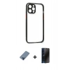 MARSİLYAN™- iPhone 12 Pro Kılıf Nova Asil Özel Seri - Siyah 3D Antistatik Hayalet Cam Ekran Koruyucu + Metal Kamera Lens Koruma Cam - MI