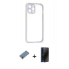 MARSİLYAN™- iPhone 12 Pro Kılıf Nova Asil Özel Seri - Siyah 3D Antistatik Hayalet Cam Ekran Koruyucu + Metal Kamera Lens Koruma Cam - MR