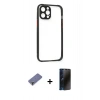 MARSİLYAN™- iPhone 12 Pro Kılıf Nova Asil Özel Seri - Siyah 3D Antistatik Hayalet Cam Ekran Koruyucu + Metal Kamera Lens Koruma Cam - GD