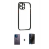 MARSİLYAN™- iPhone 12 Pro Kılıf Nova Asil Özel Seri - Siyah 3D Antistatik Hayalet Cam Ekran Koruyucu + Neon Fosforlu Kamera Lens - MI