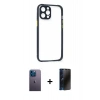 MARSİLYAN™- iPhone 12 Pro Kılıf Nova Asil Özel Seri - Siyah 3D Antistatik Hayalet Cam Ekran Koruyucu + Neon Fosforlu Kamera Lens - MI