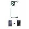 MARSİLYAN™- iPhone 12 Pro Kılıf Nova Asil Özel Seri - Siyah 3D Antistatik Hayalet Cam Ekran Koruyucu + Neon Fosforlu Kamera Lens - MI