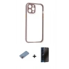 MARSİLYAN™- iPhone 12 Pro Kılıf Nova Asil Özel Seri - Siyah 3D Antistatik Hayalet Cam Ekran Koruyucu + Shine Kamera Lens Koruma Cam - PE