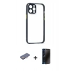 MARSİLYAN™- iPhone 12 Pro Kılıf Nova Asil Özel Seri - Siyah 3D Antistatik Hayalet Cam Ekran Koruyucu + Renkli Kamera Lens Koruma Cam - PE