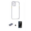 MARSİLYAN™- iPhone 12 Pro Kılıf Nova Asil Özel Seri - Siyah 3D Antistatik Hayalet Cam Ekran Koruyucu + Renkli Kamera Lens Koruma Cam - PE