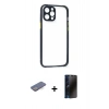 MARSİLYAN™- iPhone 12 Pro Kılıf Nova Asil Özel Seri - Siyah 3D Antistatik Hayalet Cam Ekran Koruyucu + Renkli Kamera Lens Koruma Cam - MI