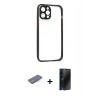 MARSİLYAN™- iPhone 12 Pro Kılıf Nova Asil Özel Seri - Siyah 3D Antistatik Hayalet Cam Ekran Koruyucu + Renkli Kamera Lens Koruma Cam - MI