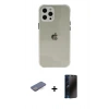 MARSİLYAN™- iPhone 12 Pro Kılıf Nova Asil Özel Seri - Siyah 3D Antistatik Hayalet Cam Ekran Koruyucu + Renkli Kamera Lens Koruma Cam - MI