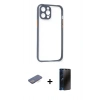 MARSİLYAN™- iPhone 12 Pro Kılıf Nova Asil Özel Seri - Siyah 3D Antistatik Hayalet Cam Ekran Koruyucu + Renkli Kamera Lens Koruma Cam - MI